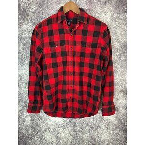 Gap Standard Fit Black Red Button Down Casual Flannel Shirt Mens XS